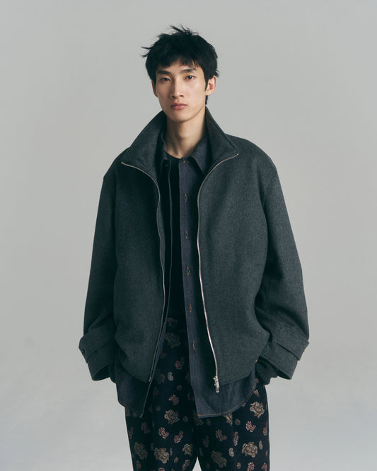 Melton Stand Collar Zip Jacket — Charcoal