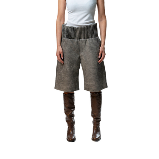 Perforated Leather Short - Grey