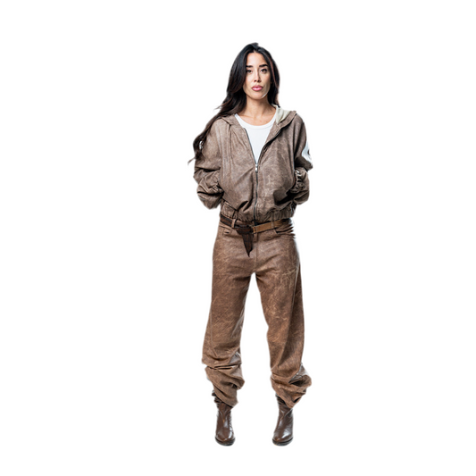 Perforated Leather Hoodie - Brown