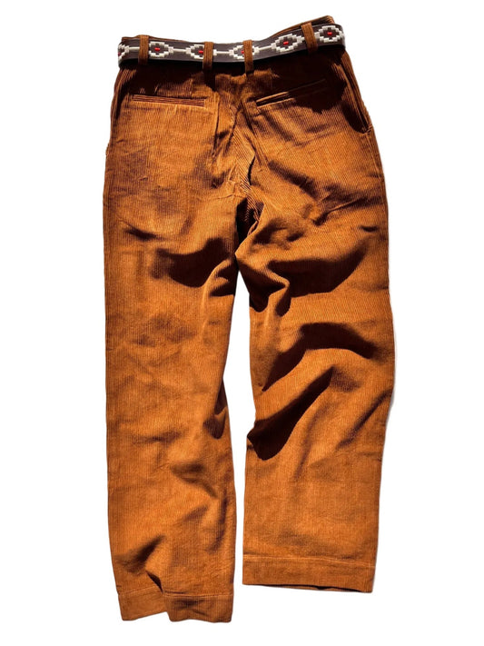 Brown Cotton Corduroy Pleated Trousers
