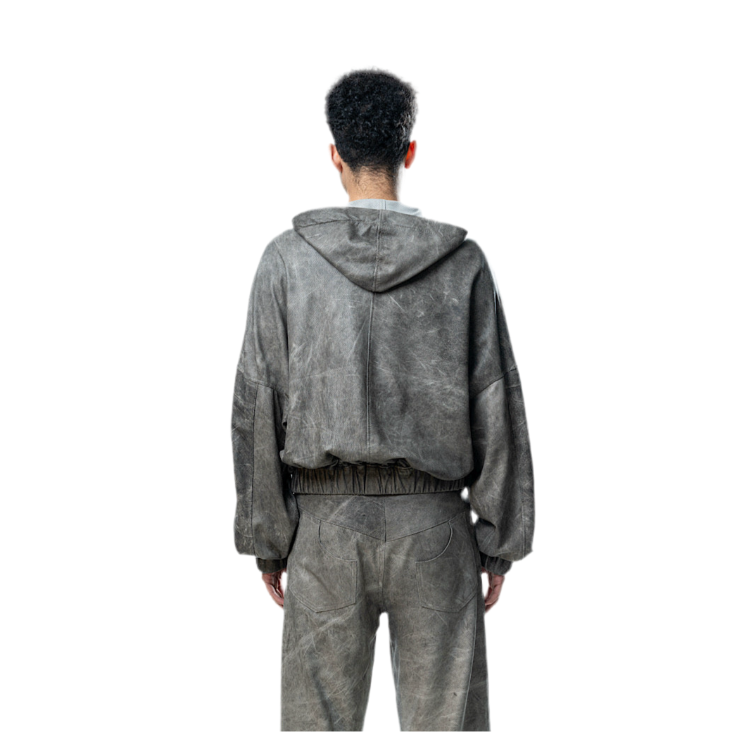 Perforated Leather Hoodie - Grey