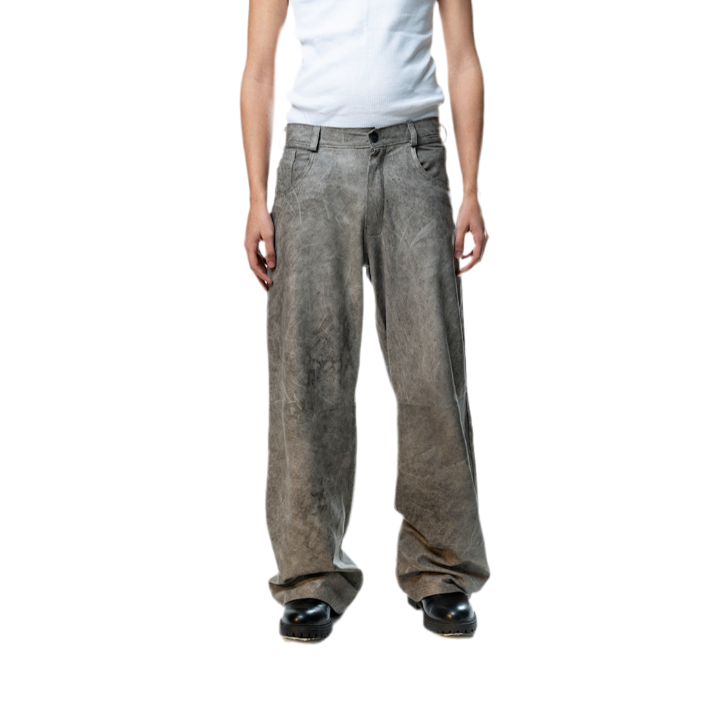 Perforated Leather Pants — Grey
