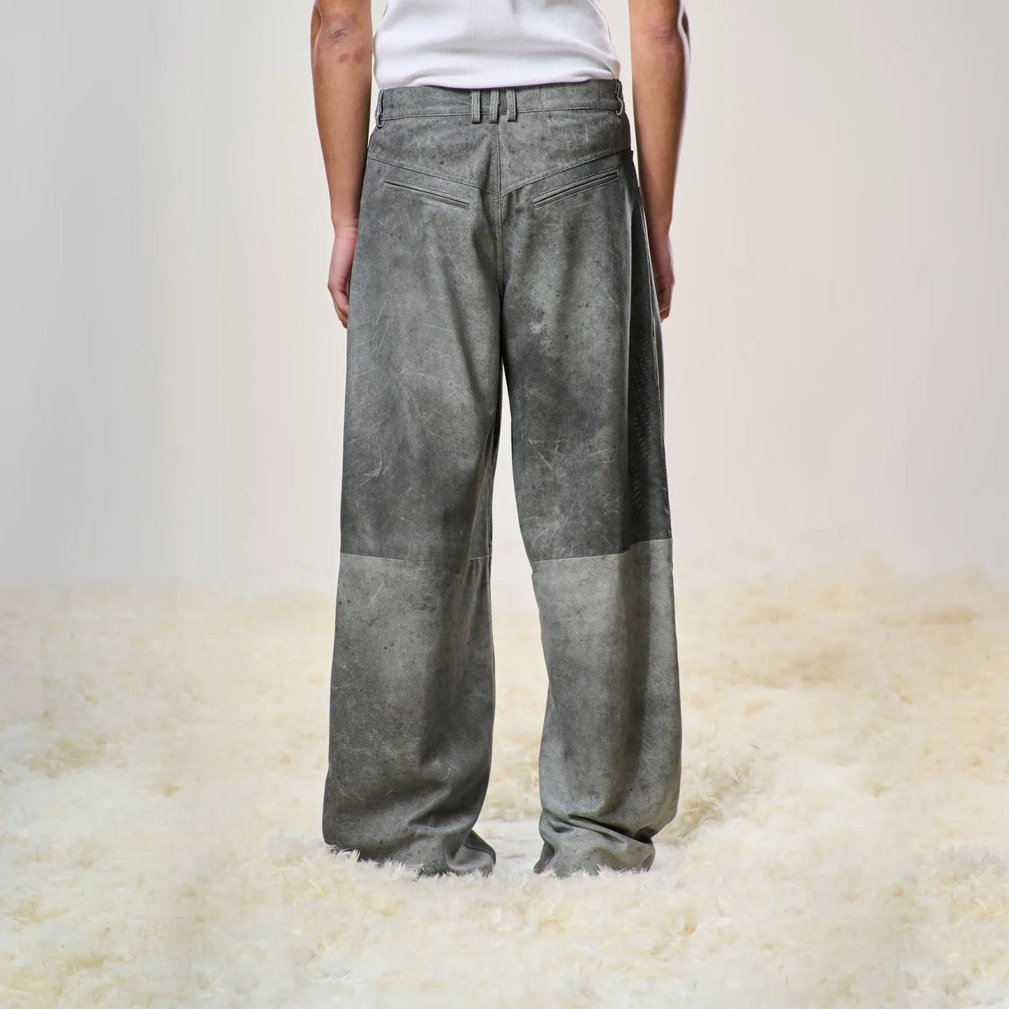 Perforated Leather Summer Pants - Grey