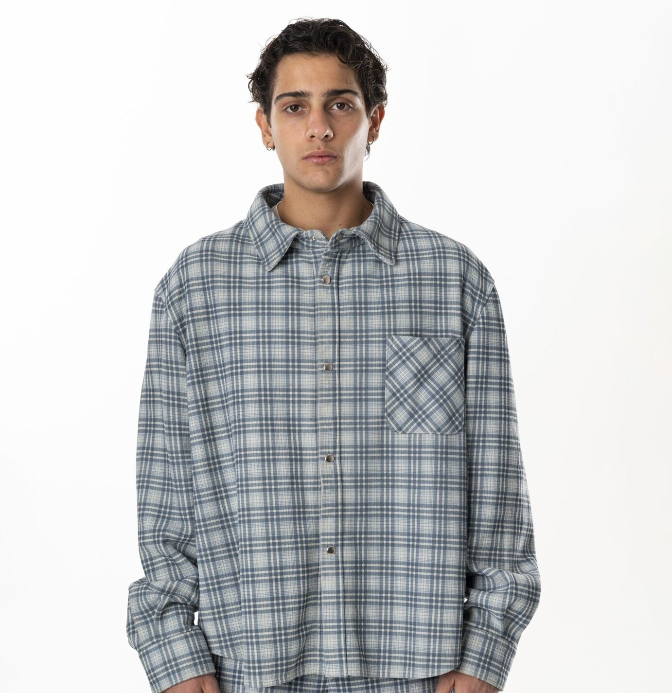 Leather Tartan Shirt - Light Blue Grey