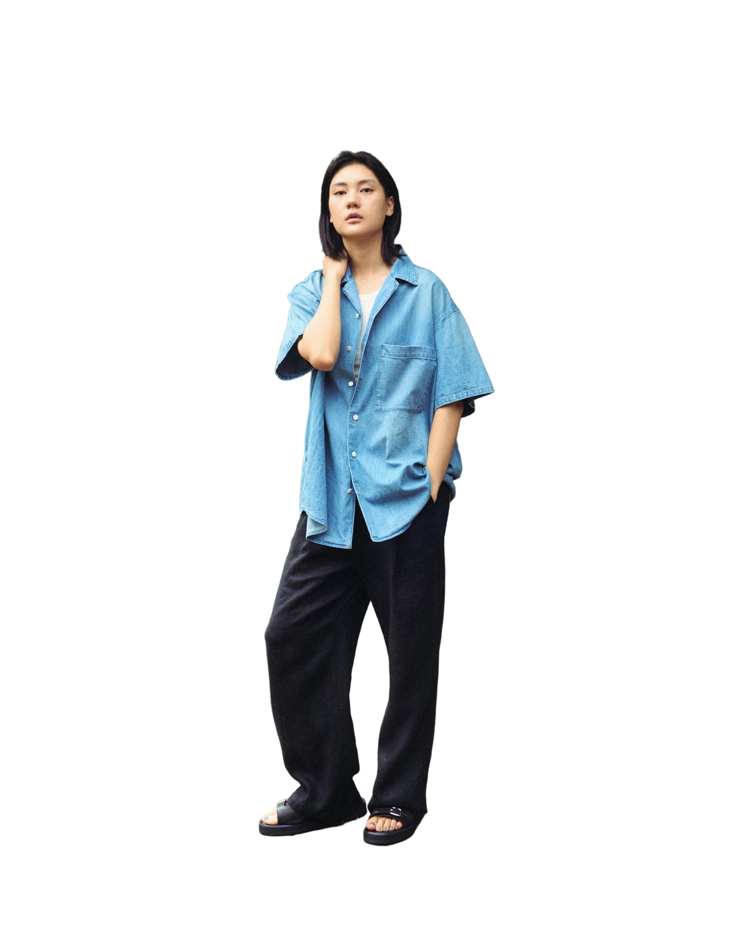 Big Open Collar Shirt - Vintage Wash/Light Indigo