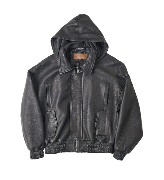 RAAS Black Leather Bomber