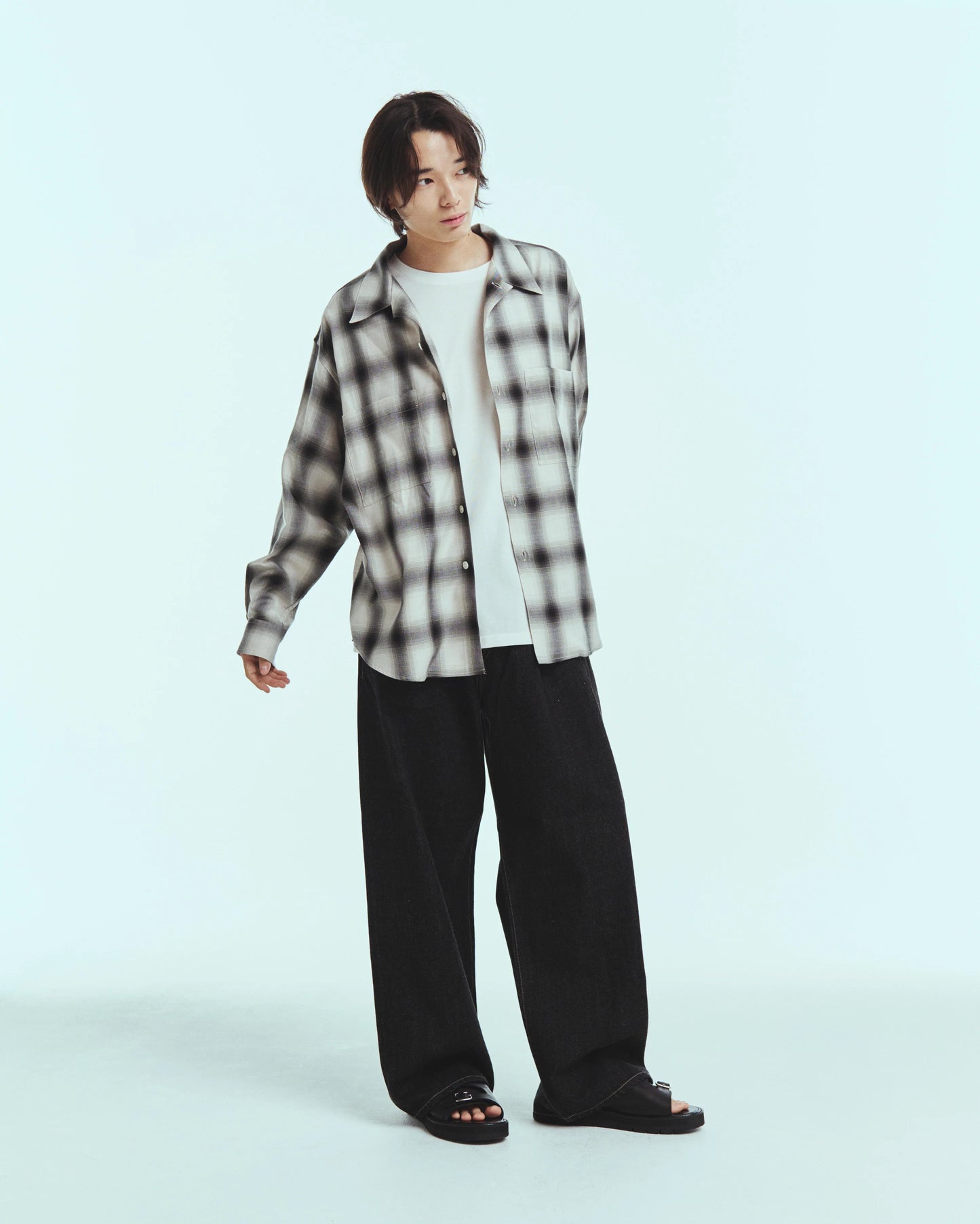Split Yoke Big Shirt - Ombre Check / Natural