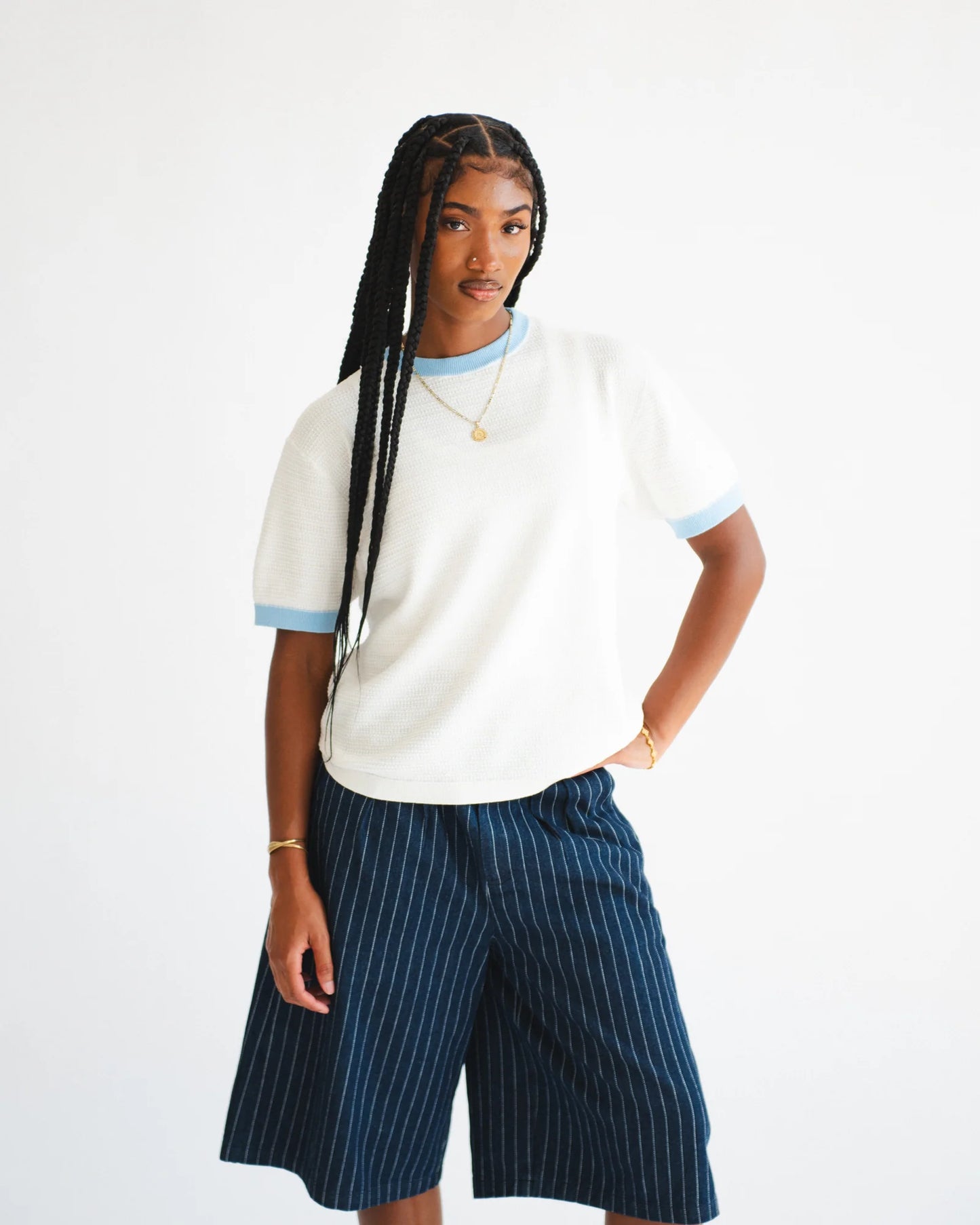Textured Ringer Tee - Bone