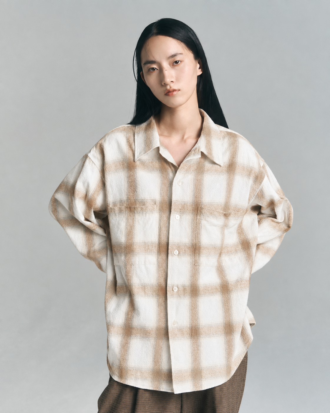 Ombre Check Flannel Shirt — White & Orange