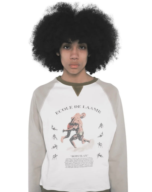 Shot of a modern wearing the Scapegrace Laamb Crewneck in Khaki Green 