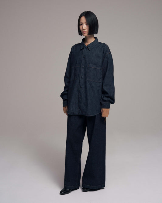 One Wash Denim Big Shirt — Indigo