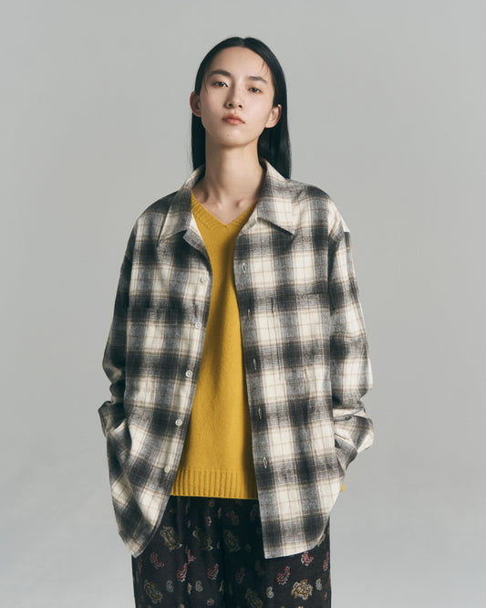 Ombre Check Flannel Shirt — Natural Brown