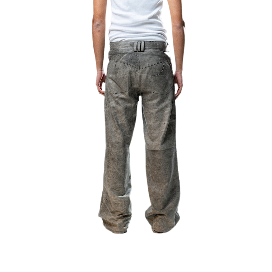 Perforated Leather Pants — Grey