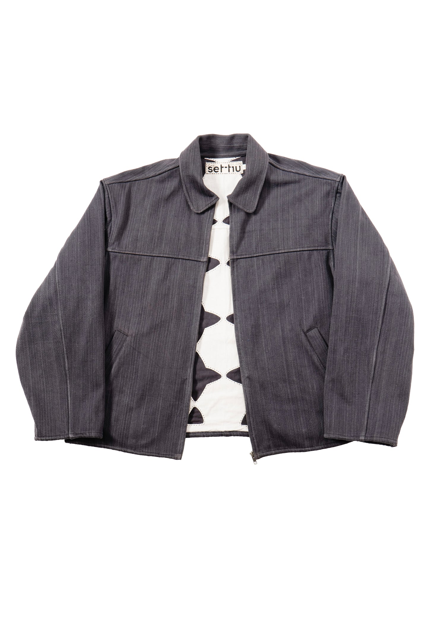 Quilted Black Diamond Trucker Jacket - Charcoal