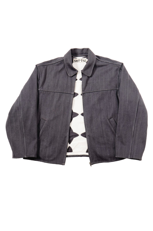 Quilted Black Diamond Trucker Jacket - Charcoal