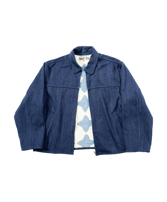 Quilted Black Diamond Trucker Jacket - Indigo