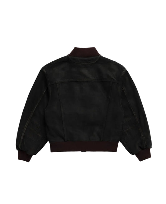 Back of Object From Nothing Black Denim Bomber Jacket On a white background 