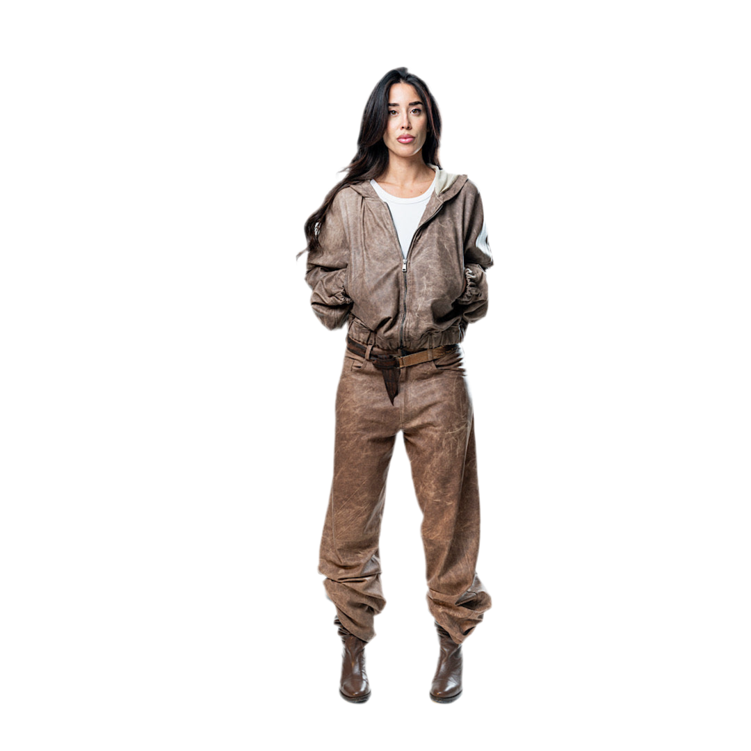 Perforated Leather Hoodie - Brown