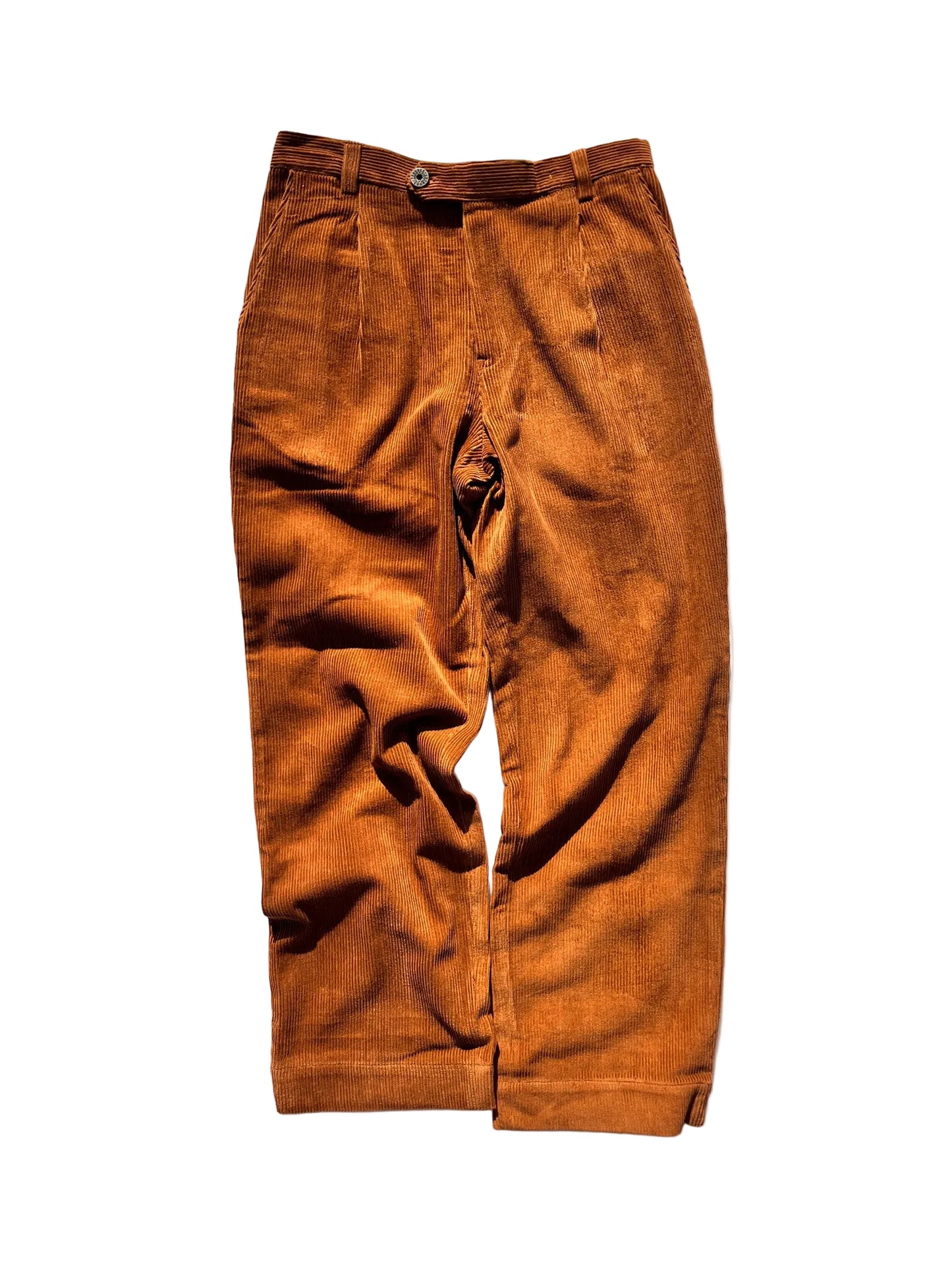 Brown Cotton Corduroy Pleated Trousers