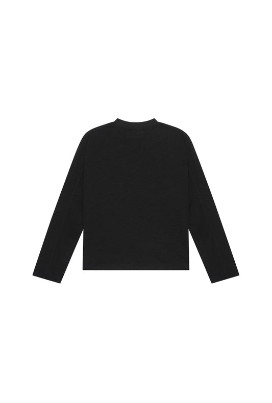 Back of Black Slub Long Sleeve on a white background