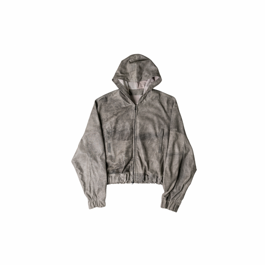 Perforated Leather Hoodie - Grey