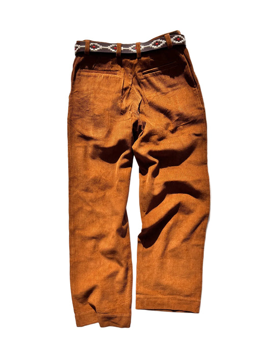 Brown Cotton Corduroy Pleated Trousers
