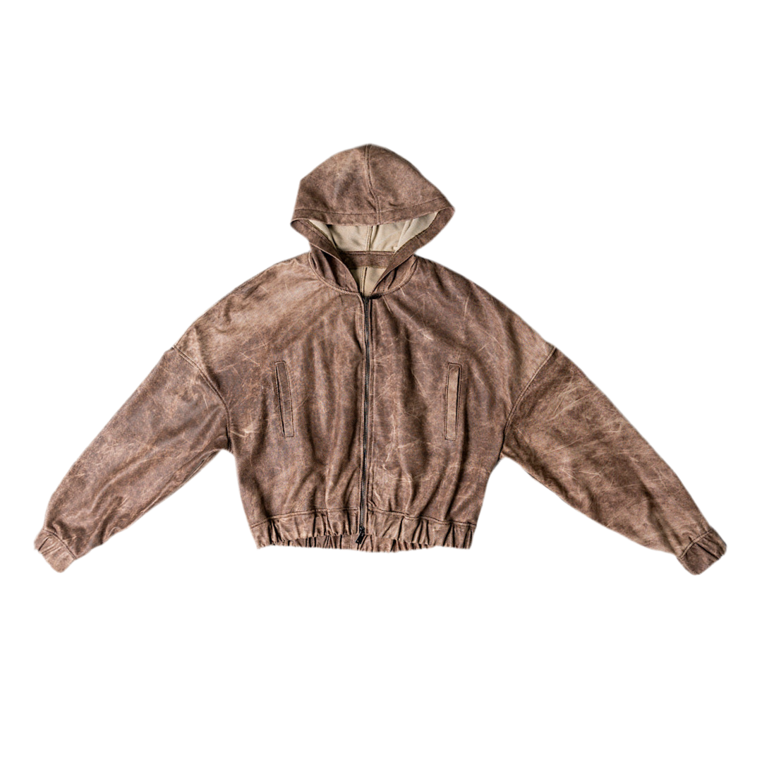 Perforated Leather Hoodie - Brown