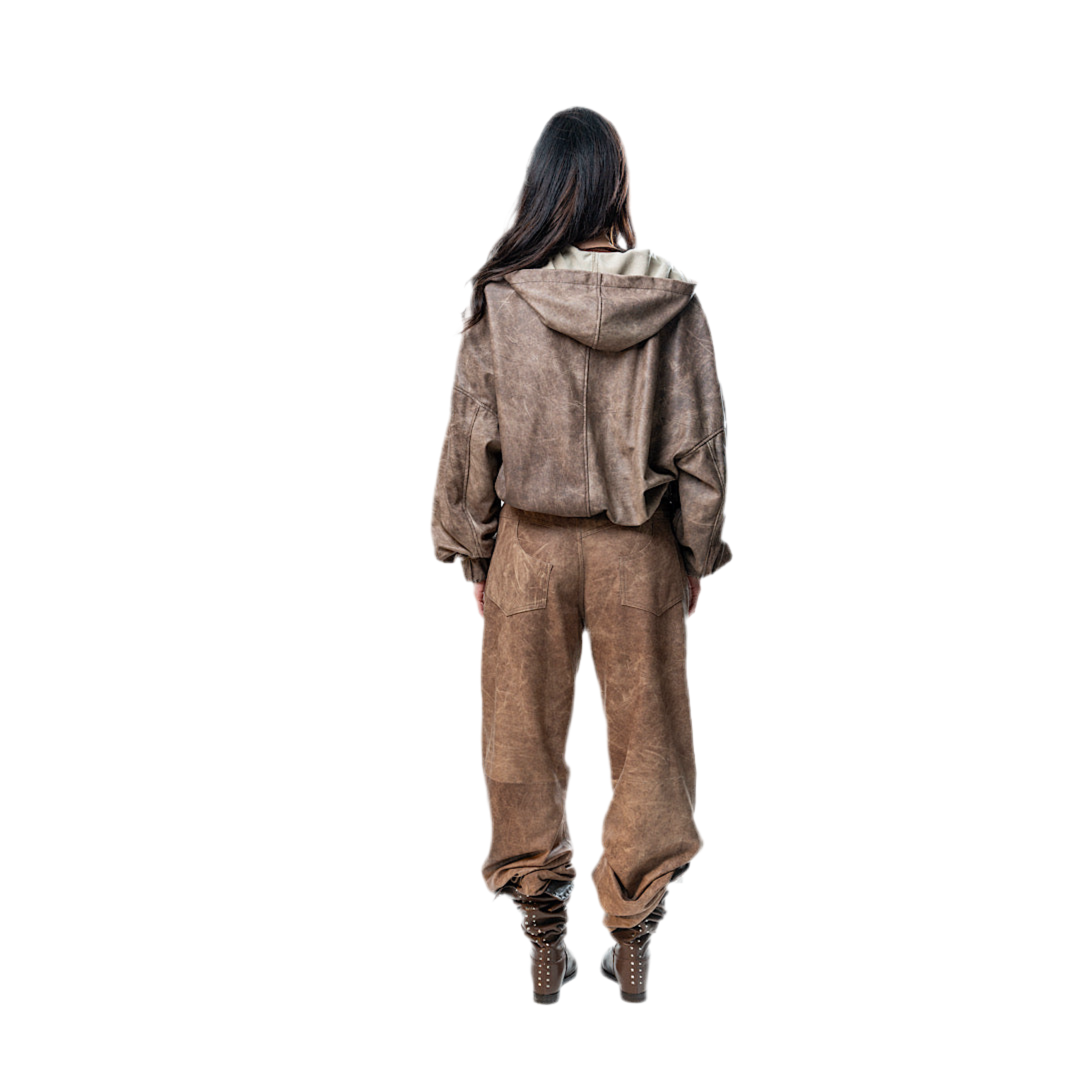 Perforated Leather Hoodie - Brown