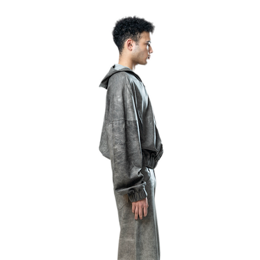 Perforated Leather Hoodie - Grey