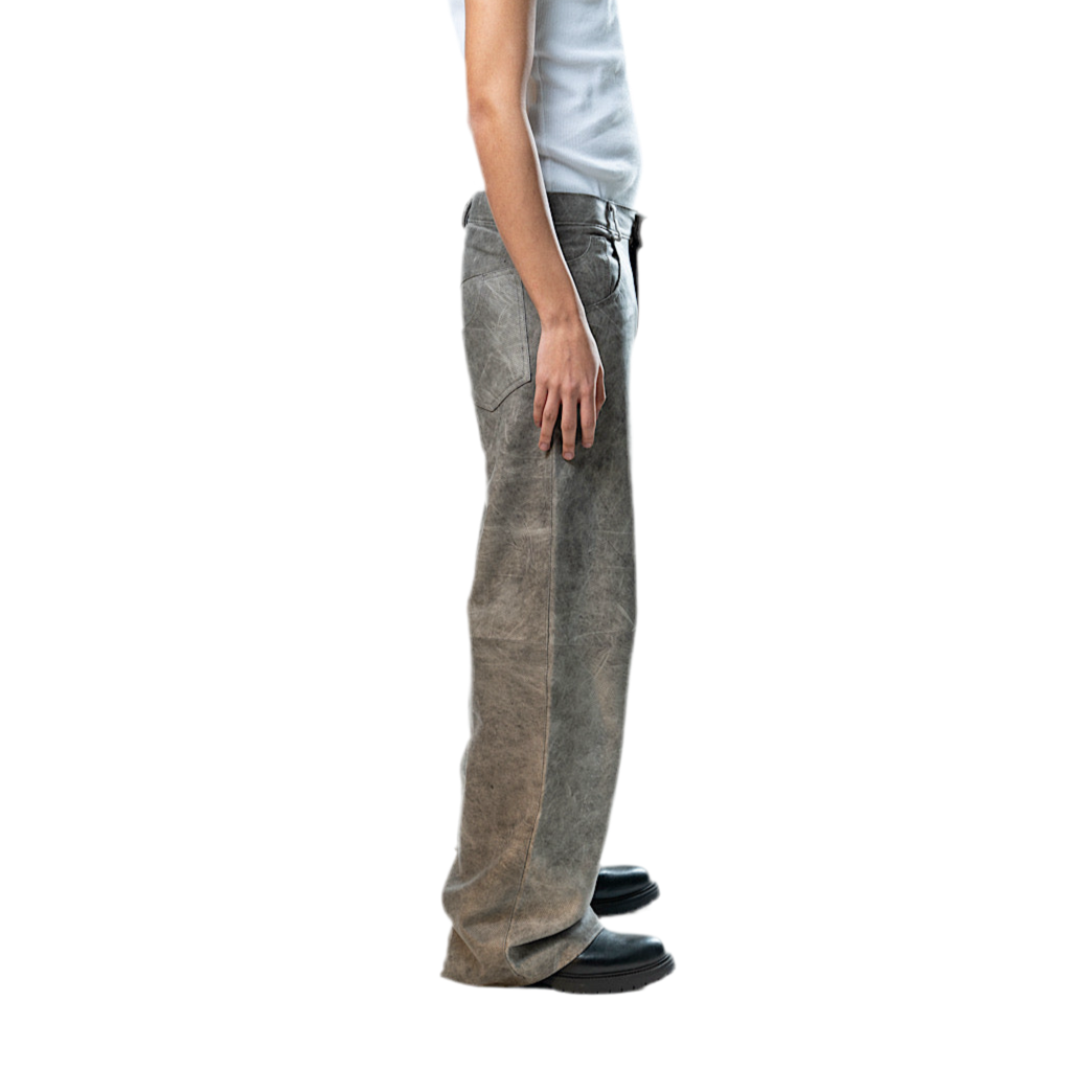 Perforated Leather Pants — Grey