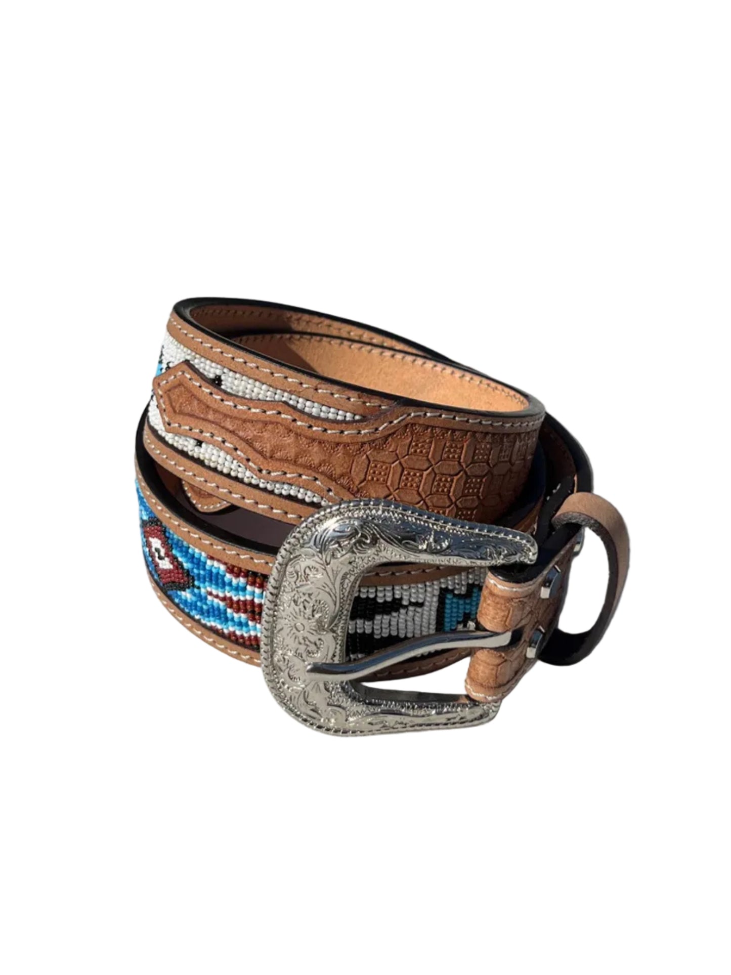 Blue Beaded Leather Belt