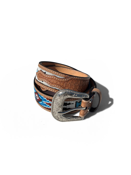 Blue Beaded Leather Belt