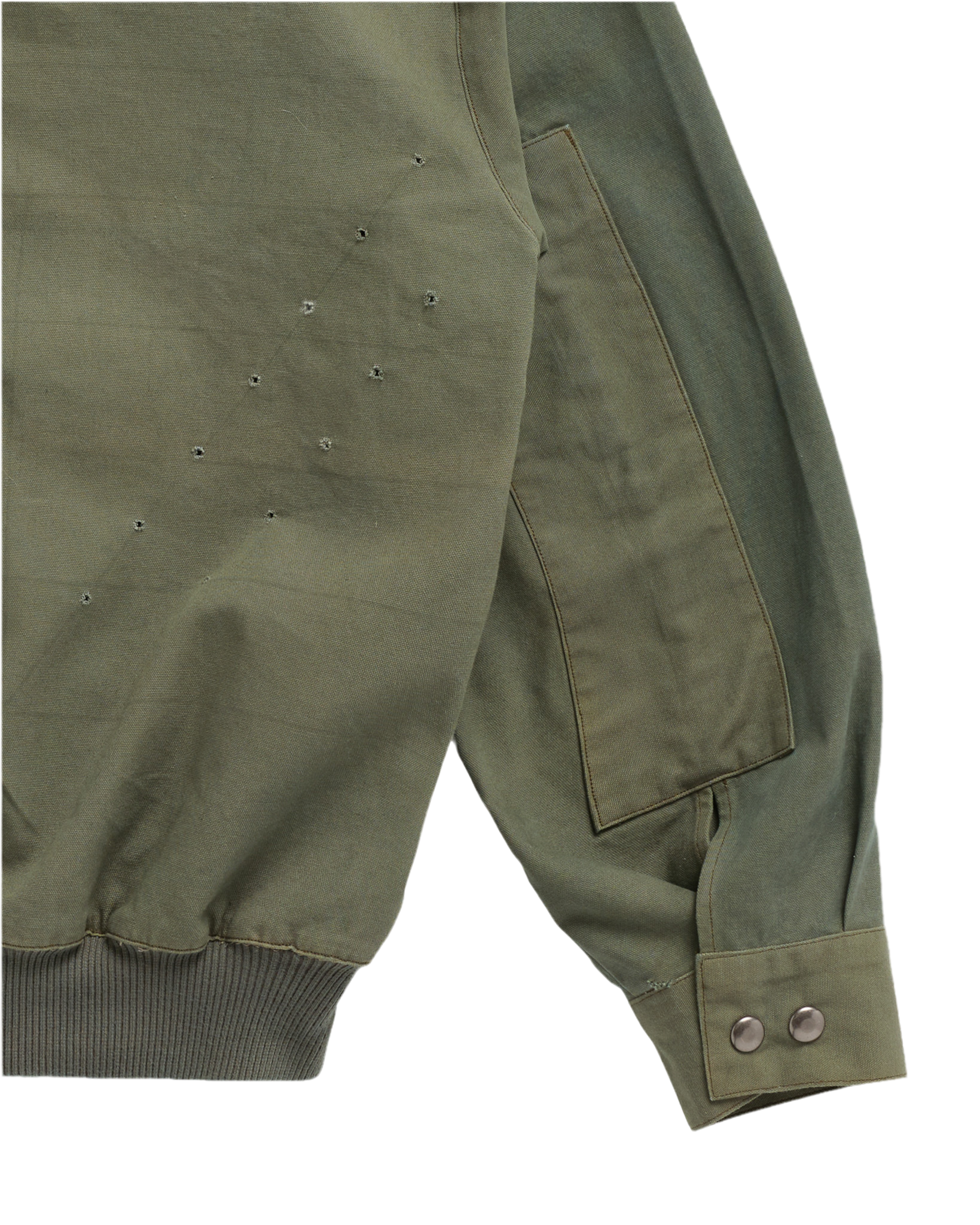Close-up of a Object from Nothing Green Vented Canvas Jacket with button details on a white background