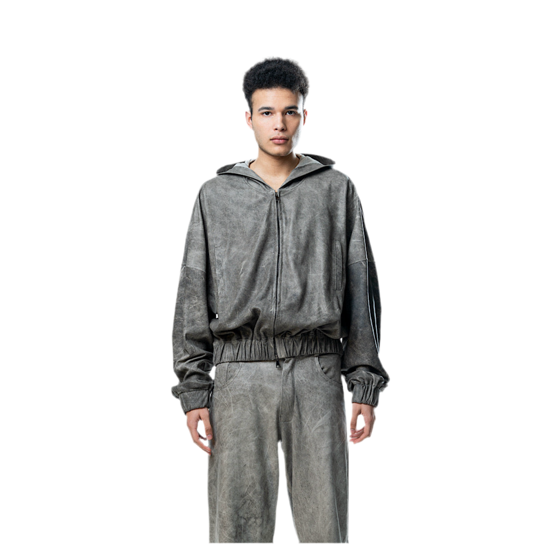 Perforated Leather Hoodie - Grey