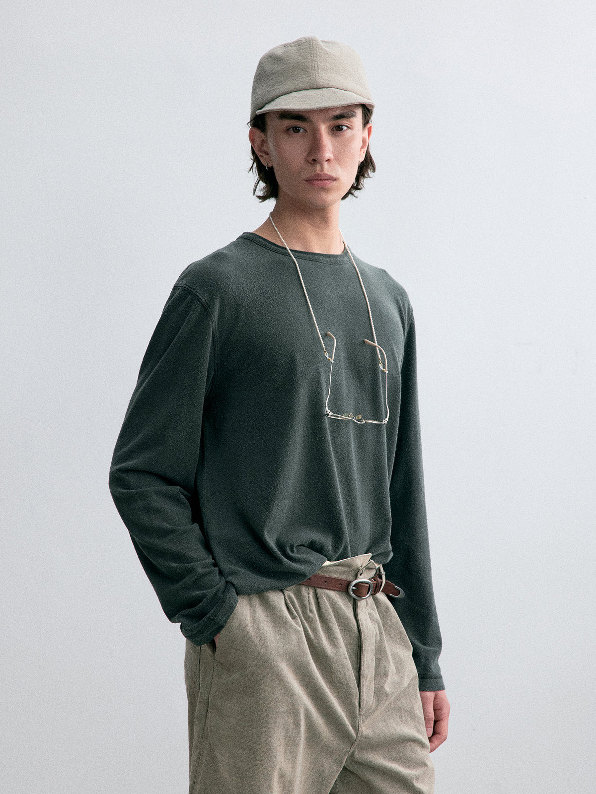 Old Time Wardrobe Cotton Long-Sleeve T-shirt — Charcoal Gray