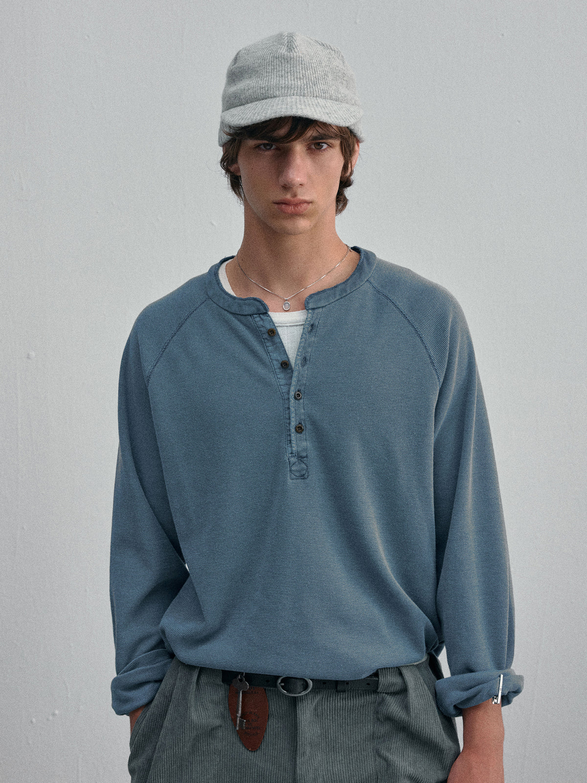 Moccasin Memory Textured Henley — Navy