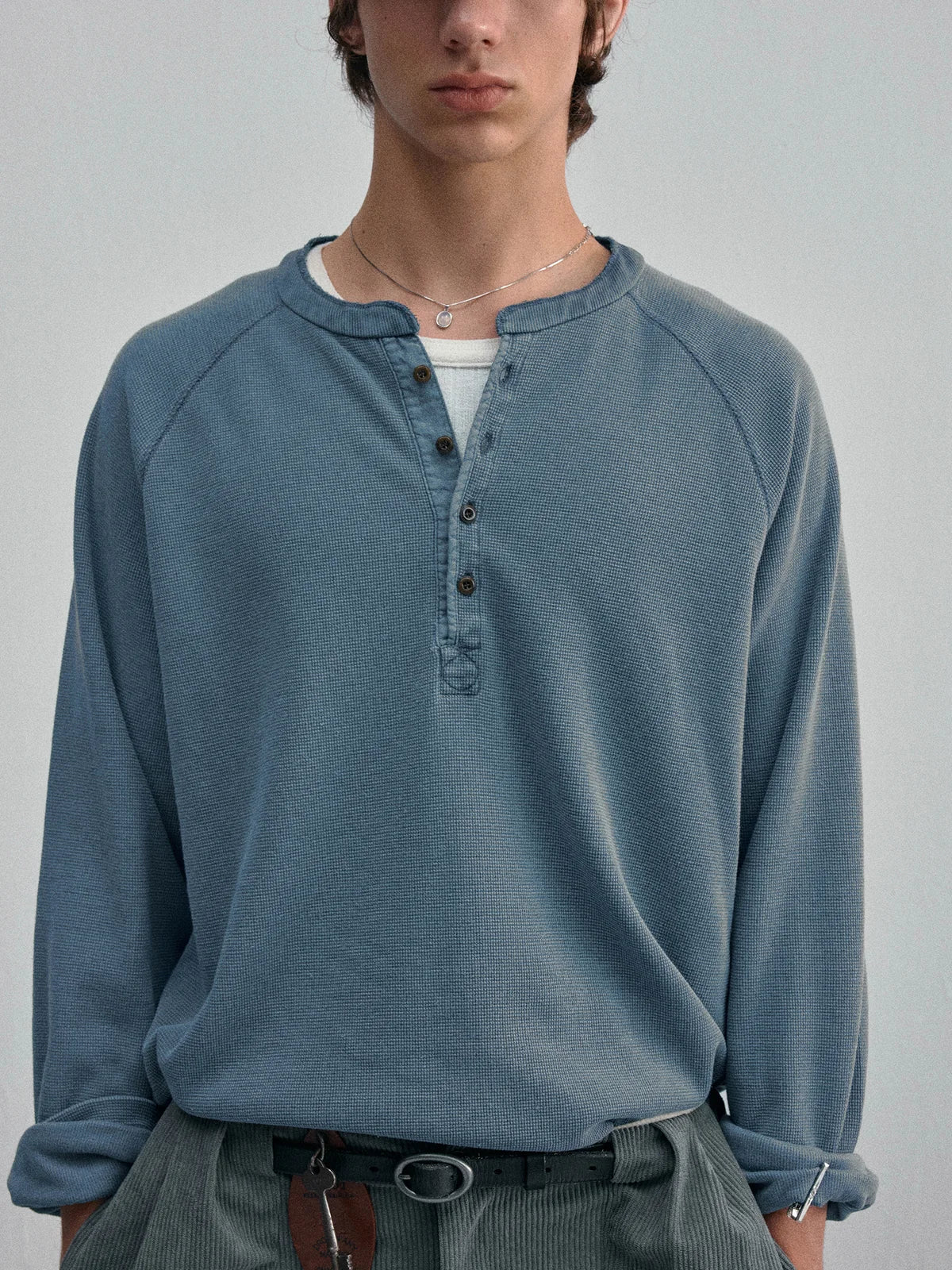 Moccasin Memory Textured Henley — Navy