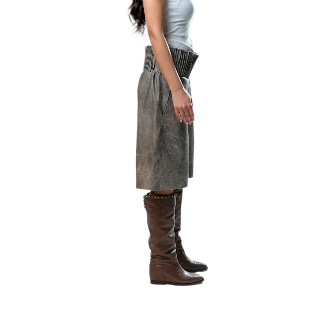 Perforated Leather Short - Grey
