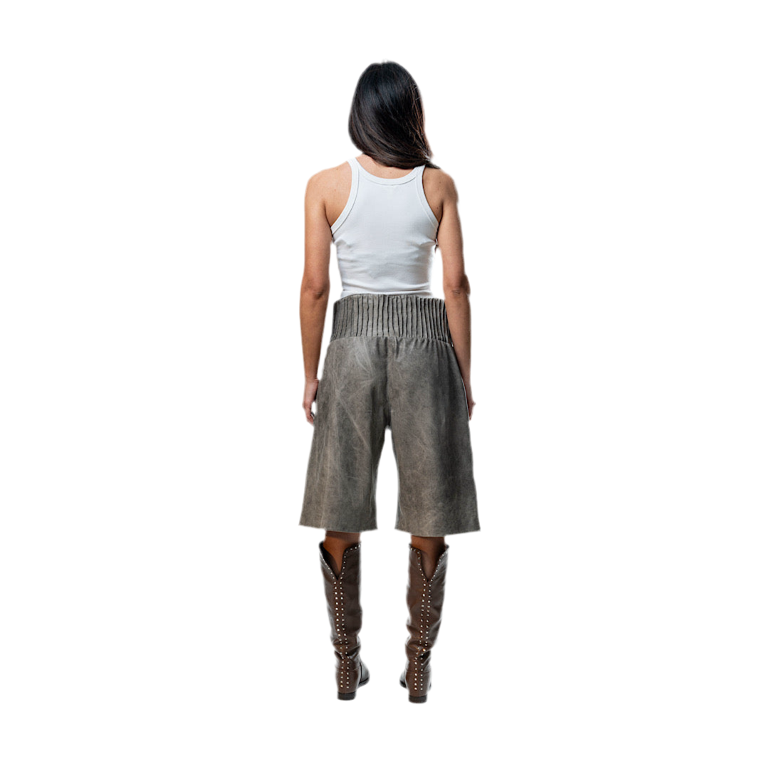Perforated Leather Short - Grey