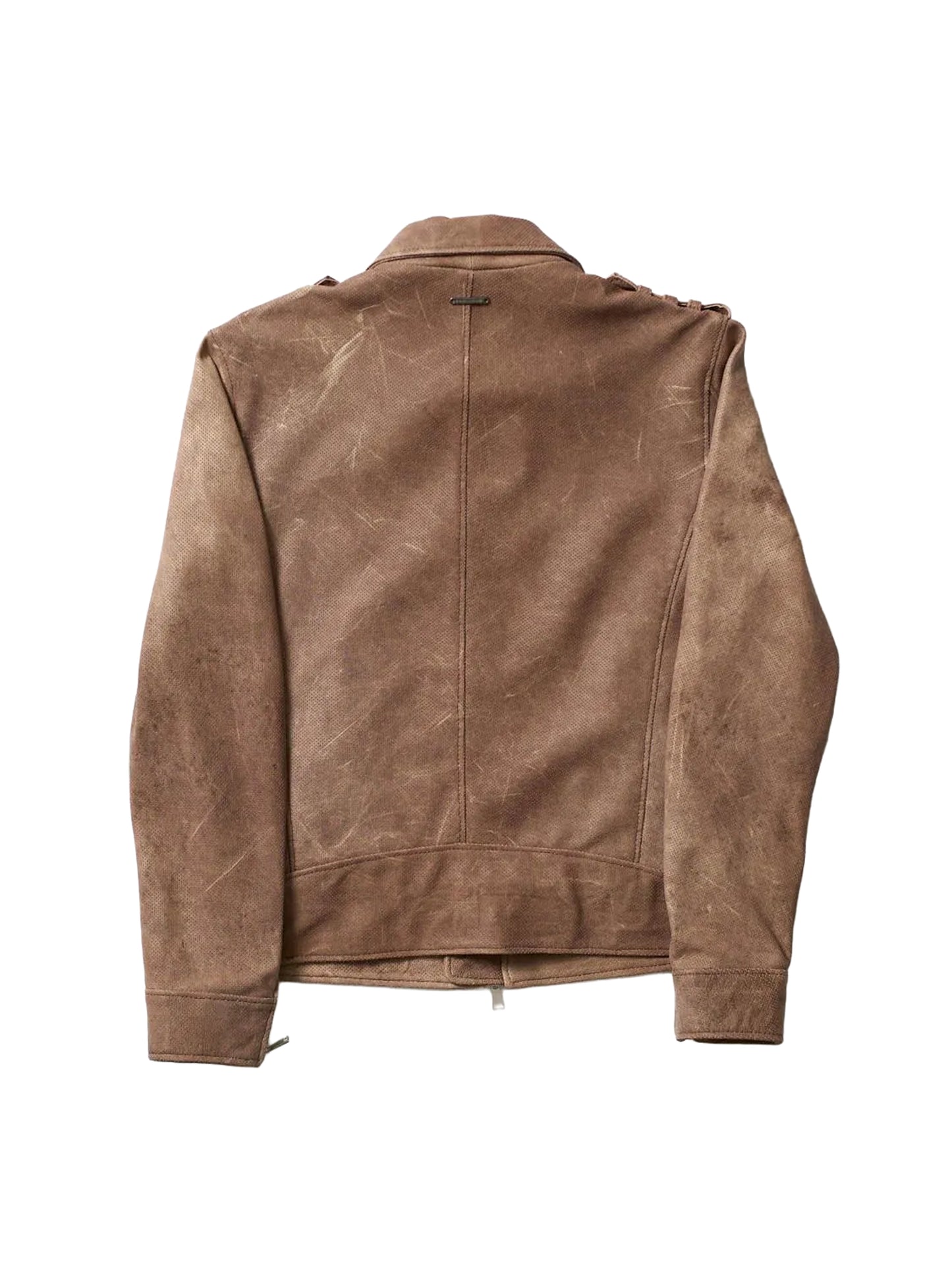 Perforated Leather Biker Jacket - Brown