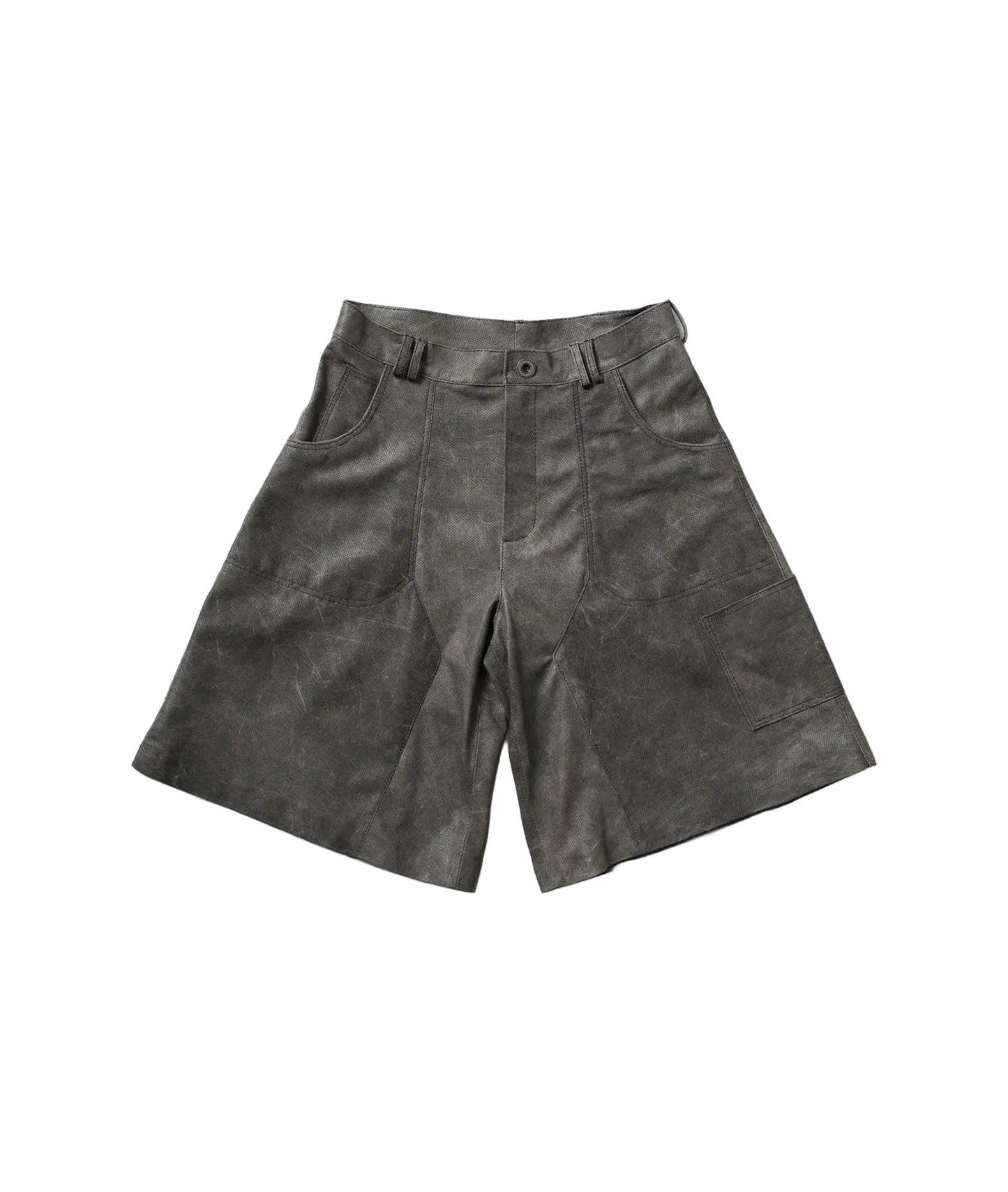 Perforated Leather Summer Jorts - Grey