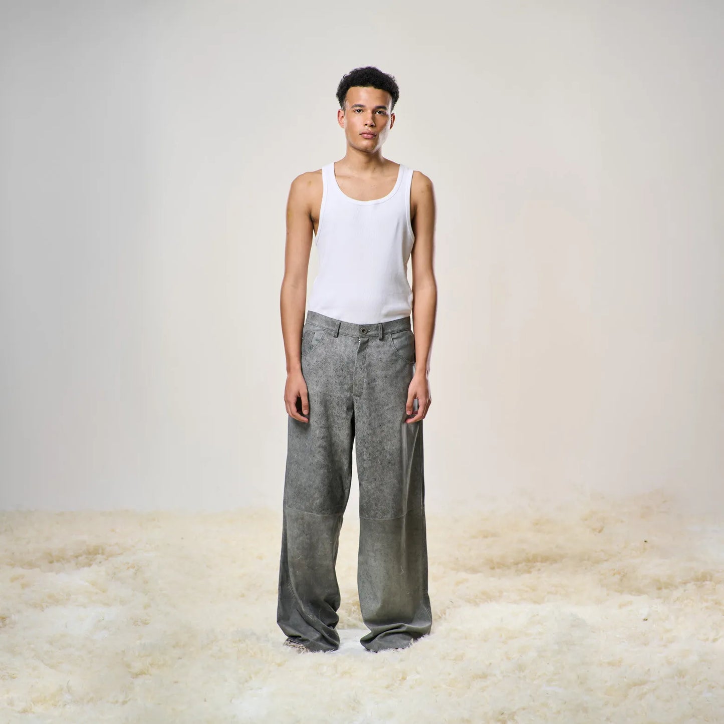 Perforated Leather Summer Pants - Grey