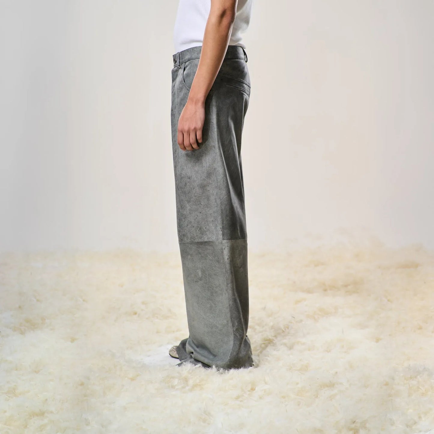 Perforated Leather Summer Pants - Grey