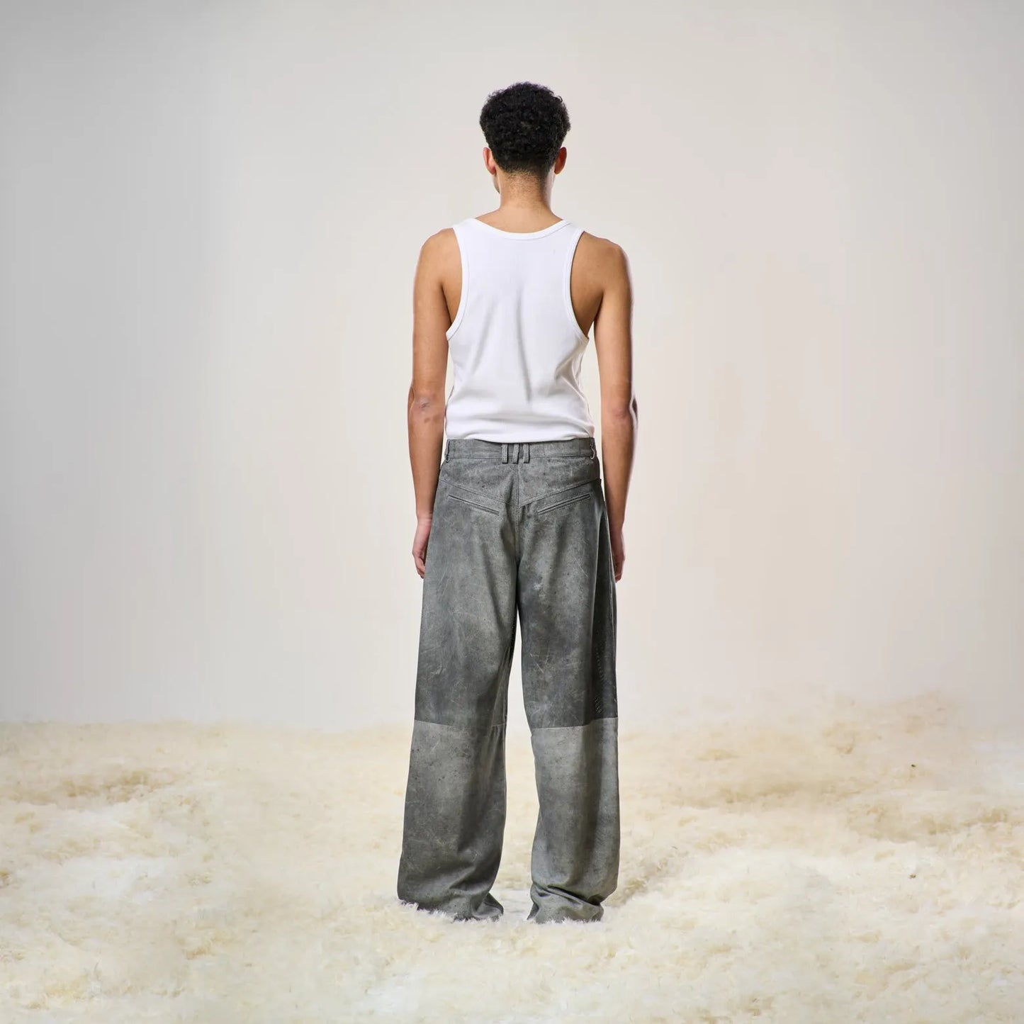 Perforated Leather Summer Pants - Grey