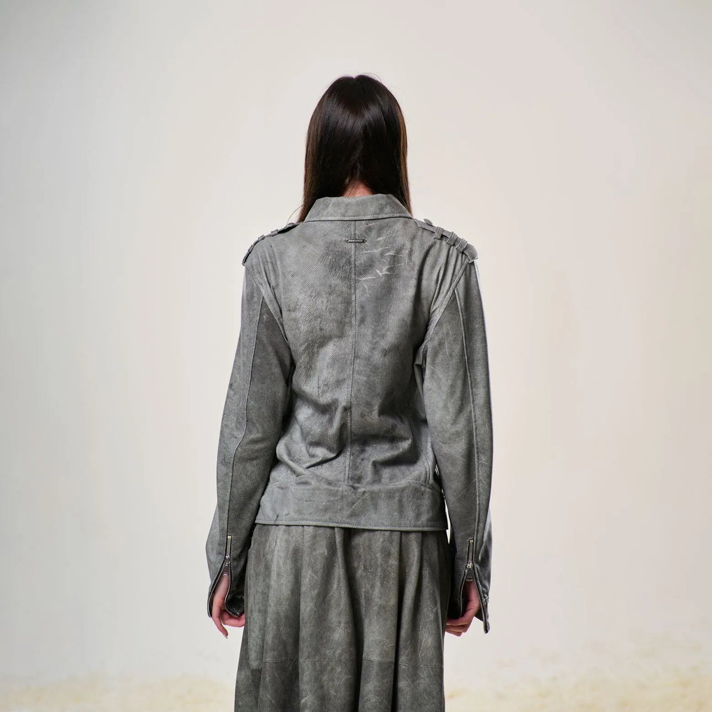 Perforated Leather Track Jacket – Grey