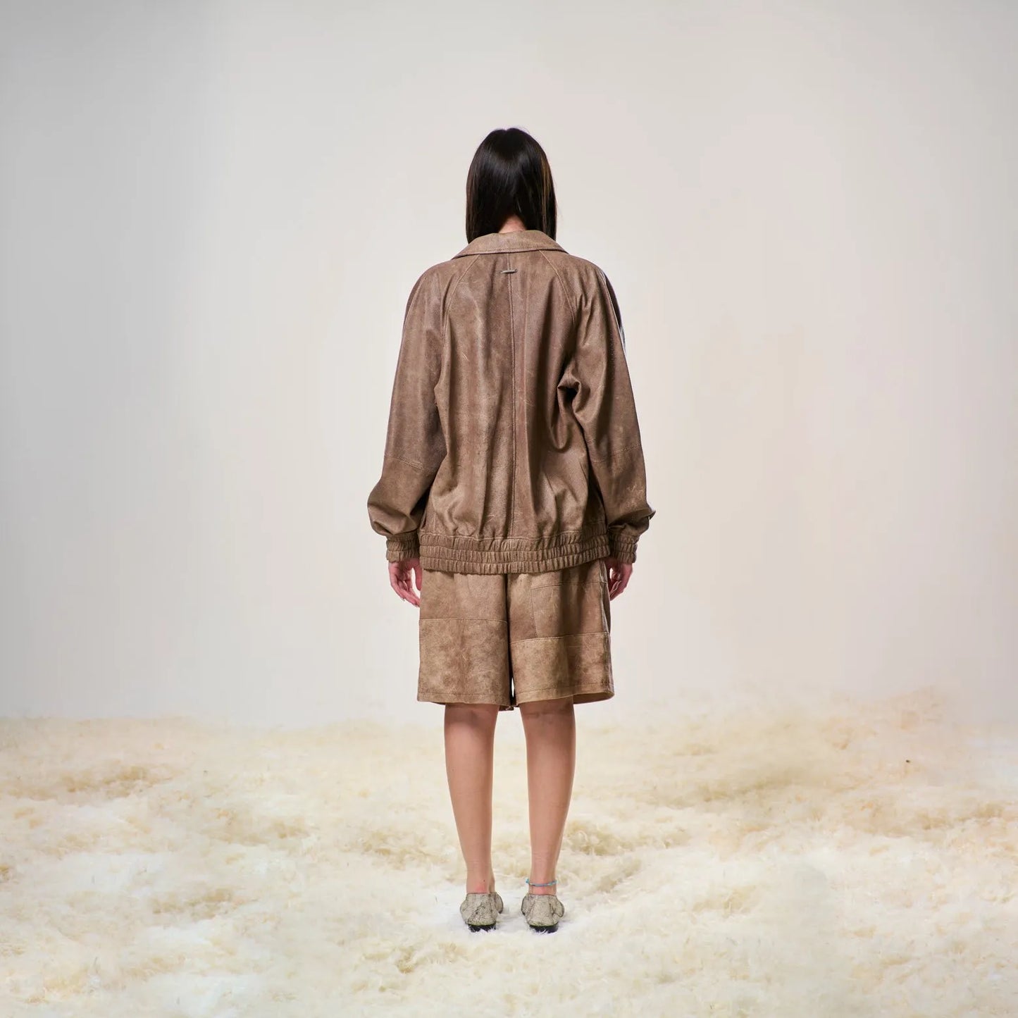 Perforated Leather Summer Jorts - Brown