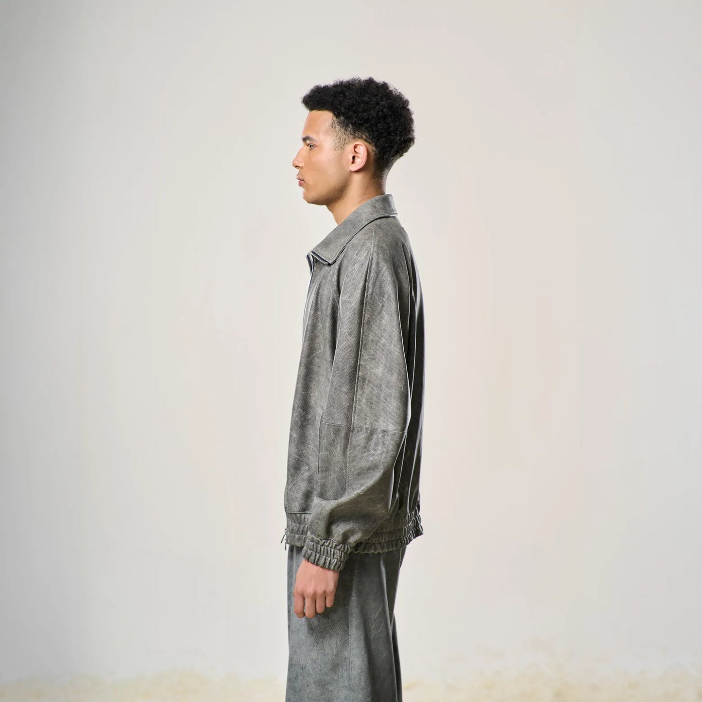 Perforated Leather Track Jacket – Grey
