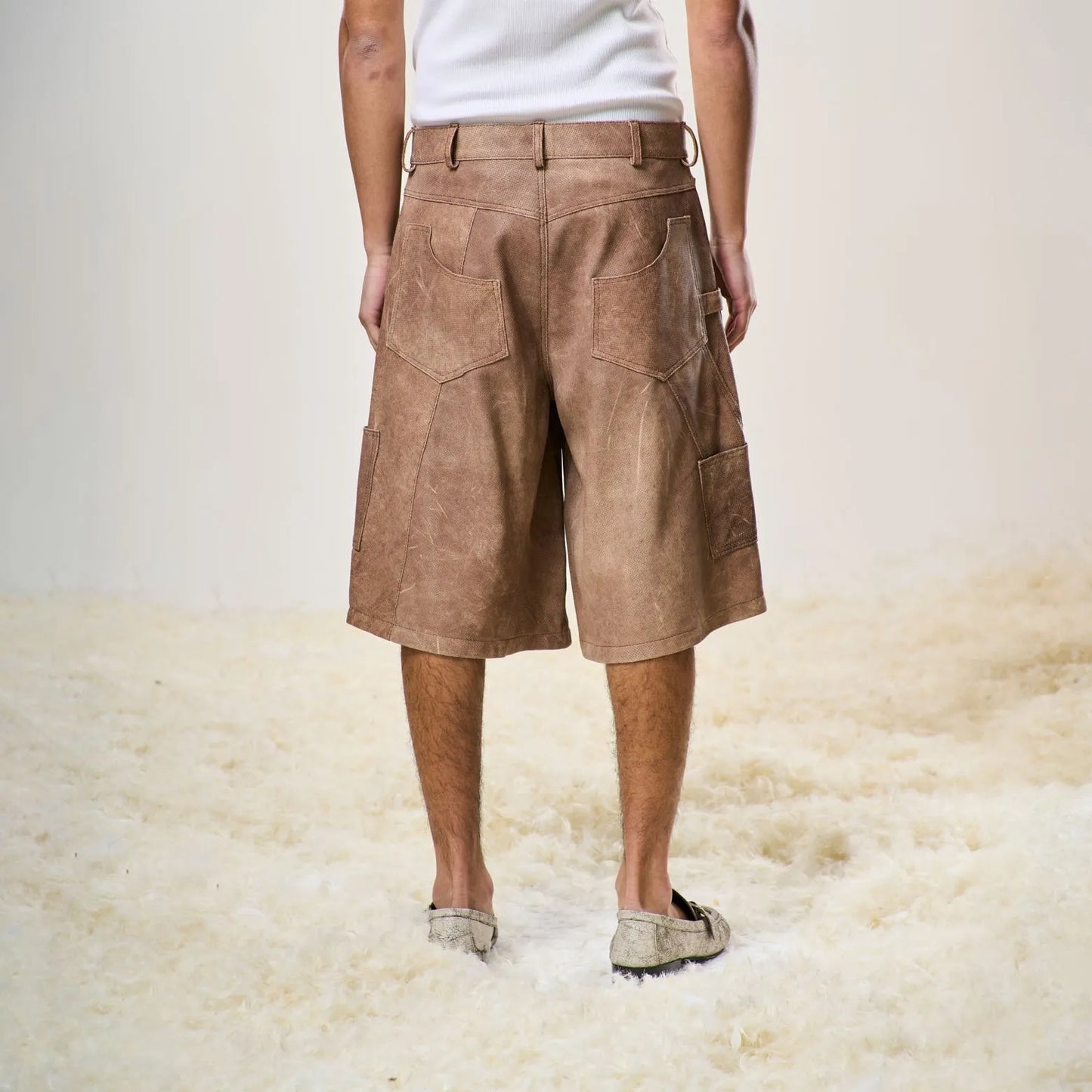 Perforated Leather Summer Jorts - Brown