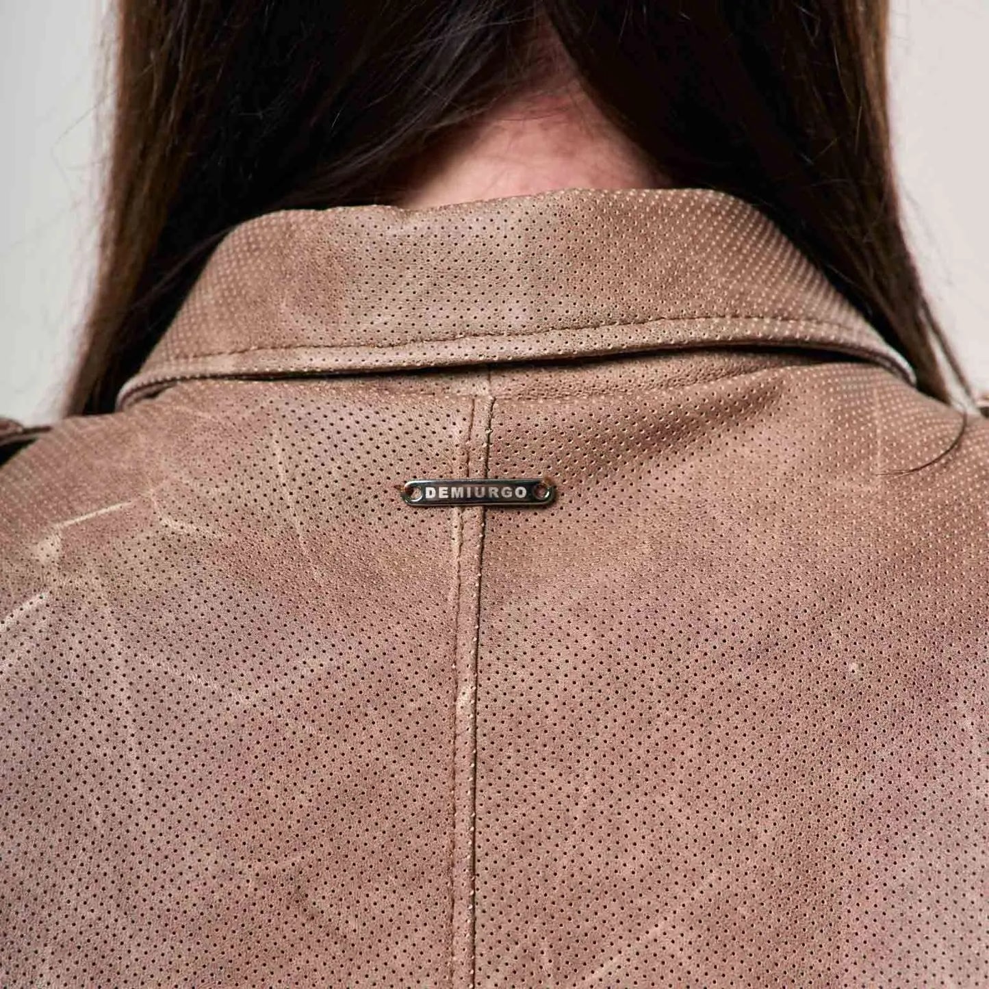 Perforated Leather Biker Jacket - Brown