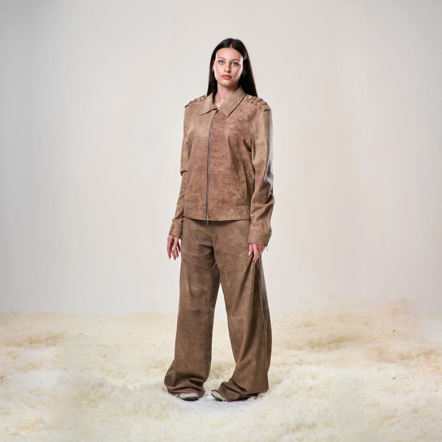 Perforated Leather Summer Pants - Brown